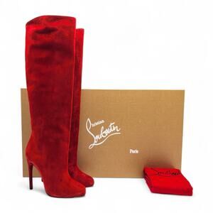 Christian Louboutin Vitish 100 Suede Knee-High Boots Red EU 37.5 US 7 $1795 NWB